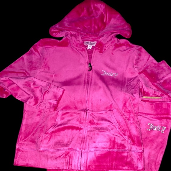Juicy Couture💕Pink Velour Jogger Tracksuit Warmup. New! Rhinestone top & bottom - Picture 6 of 6